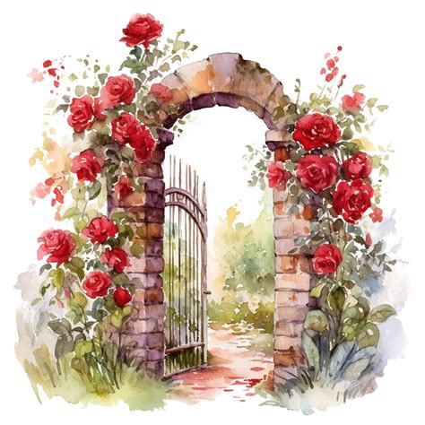 10 Cottagecore Garden Gate Watercolor Clipart Digital Download PNG ...