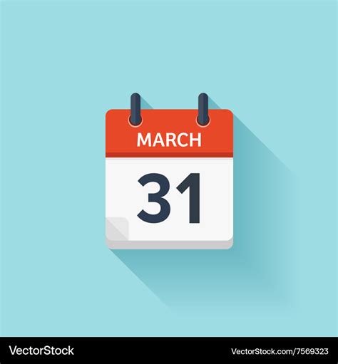 March 31 flat daily calendar icon date Royalty Free Vector