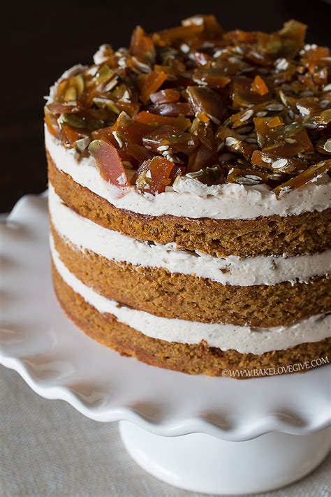 pumpkin spice cake with cinnamon brown sugar cream cheese frosting and pepita brittle - Bake ...