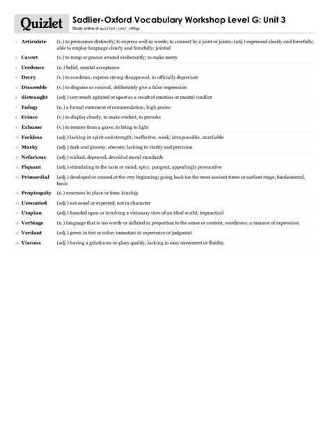 Print › Sadlier-Oxford Vocabulary Workshop Level G: Unit 3 | Quizlet