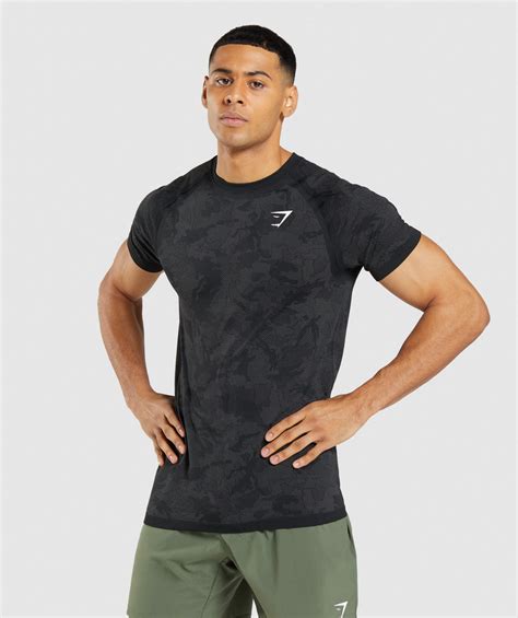 Gymshark Geo Seamless T-Shirt - Black/Charcoal Grey | Gymshark