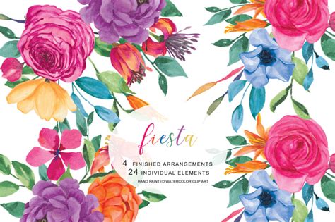 Watercolor Fiesta Flowers Clip Art By Patishop Art | TheHungryJPEG