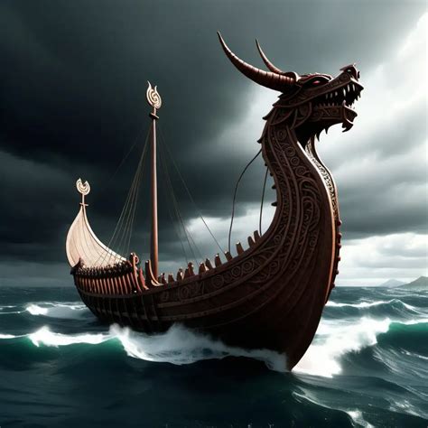 Majestic Viking Longship with Dragon Head Sculpture | MUSE AI