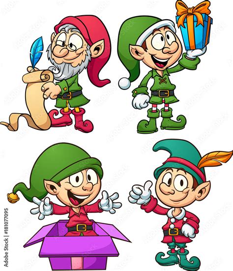 Cute cartoon Christmas elves. Vector clip art illustration with simple ...