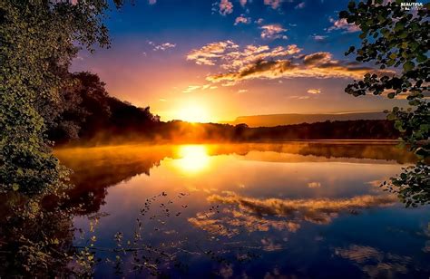 Sunrise, lake, branch pics - Beautiful views wallpapers: 2048x1331