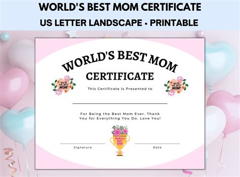 Best Mom Certificate, World's Best Mom, Best Mom Ever Award Certificate ...