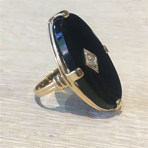 Vintage (1960s) Black Onyx & Diamond Ring, it's a looong piece of onyx!