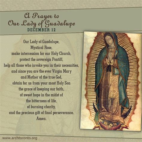 A Prayer to Our Lady of Guadalupe; Feast Day: December 12 | Prayers & Quotes | Pinterest | Lady ...