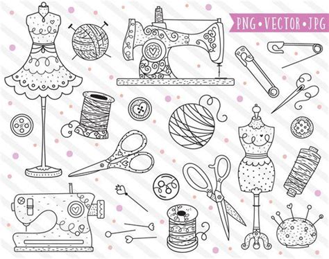 Cute Sewing Clipart Images, Sewing Machine Clip Art Set, Line Clipart ...