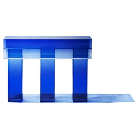 Null Blue Glass Clear Transition Colour Square Long Bench by Studio Buzao For Sale at 1stDibs