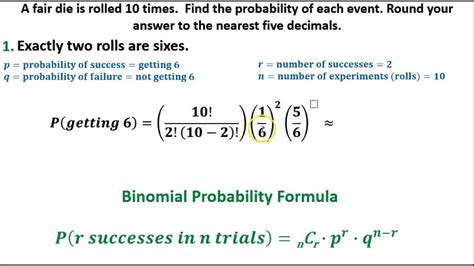 10.4 Binomial probability rolling a die - YouTube