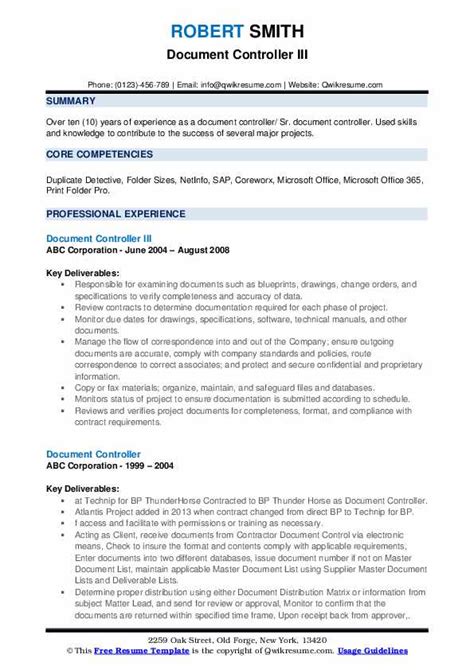 Document Controller Resume Samples | QwikResume