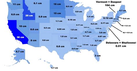 Depth of water each States's biggest by volume lake creates if evenly ...