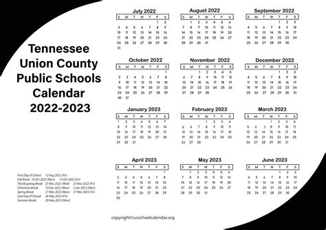 Tennessee Union County Public Schools Calendar 2023