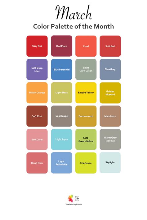 March Color Palette of the Month - 2023 | September colors, March colors, August colors