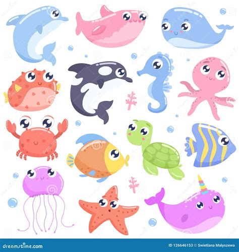 Under The Sea Cartoon Sea Creatures 13 Clip Art Elements By JenDigitalArt TheHungryJPEG ...