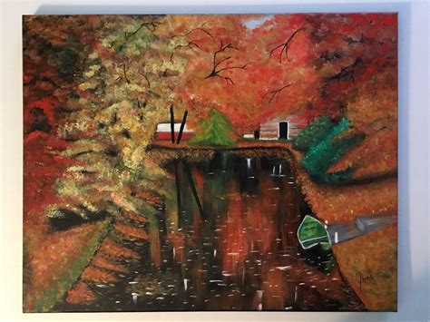 Original Acrylic Painting/Fall Scene/Lake Scene/Wall Art/Wall | Etsy | Autumn painting, Lake ...