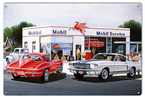 Mobil Pegasus Gas Station Reproduction Sign By Jack Schmitt 12x18 - Reproduction Vintage Signs