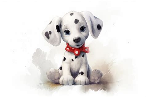 Premium AI Image | there is a drawing of a dalmatian puppy with a red bow generative ai