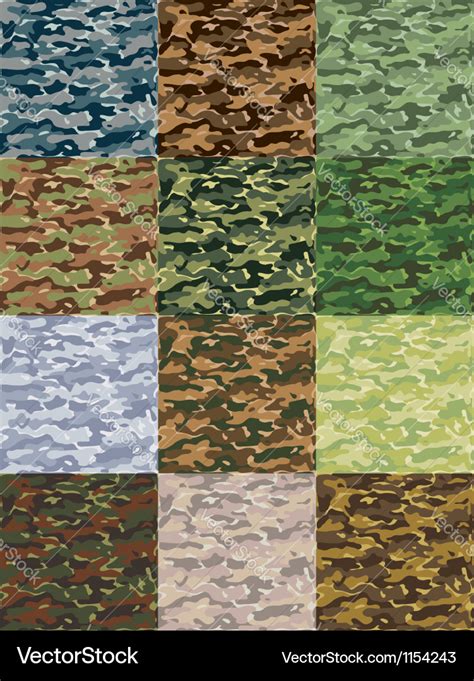 Seamless camouflage patterns in 12 colors Vector Image