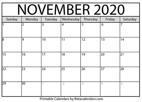 November 2020 calendar | blank printable monthly calendars