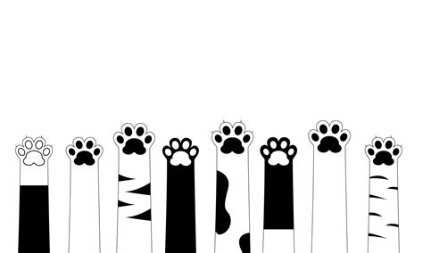 Cat paws. Black and white background, flat design. Cute cat paws ...