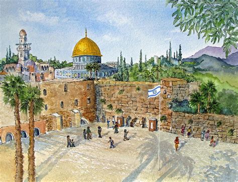 The Western Wall and Dome of the Rock in Jerusalem Painting by Bonnie Sue Schwartz