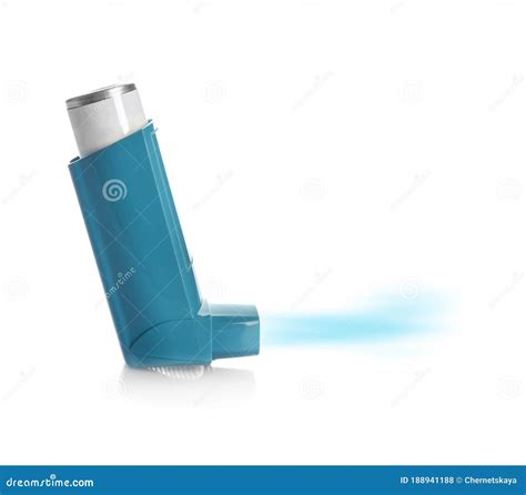 Portable Asthma Inhaler Device with Steam on Background Stock Photo - Image of accuhaler ...