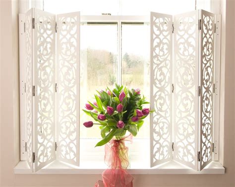 Ornate White Shutters Transform a Window Bathroom Windows, Kitchen Window, Window Coverings ...