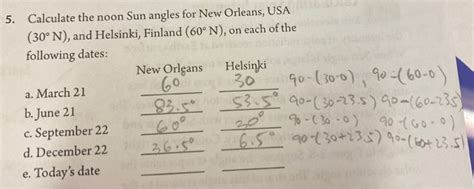 Solved 5. Calculate the noon Sun angles for New Orleans, USA | Chegg.com