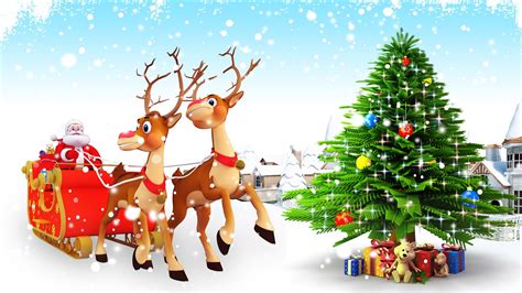 Santa Claus With Reindeer And Christmas Tree Vector Wallpaper 11691 - Baltana