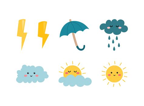 Collection of cute weather clipart vector flat 5927980 Vector Art at Vecteezy