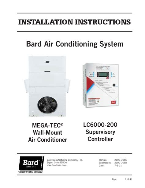 Bard Air Conditioning System - Wall-Mount Air Conditioner Units Manual