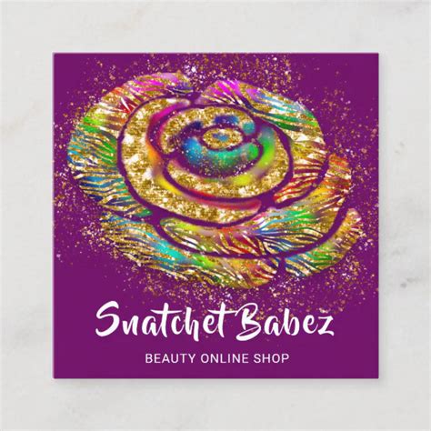 Online Shop Purple Rainbow Gold QR Code Logo Square Business Card | Zazzle