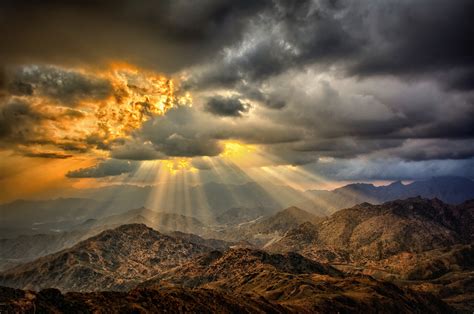 Download Sunbeam Landscape Nature Mountain Cloud Sunshine Sky HD Wallpaper