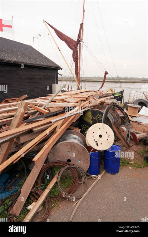 Maldon Waterfront Hythe quay Essex England UK Builders rubble ...