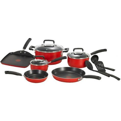 T-Fal Signature Total Non-Stick 12-Piece Cookware Set Aluminum in Red ...