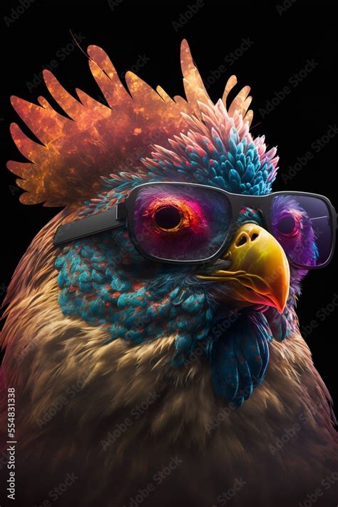 Beautiful and colored animals with glasses portrait chicken Stock Illustration | Adobe Stock