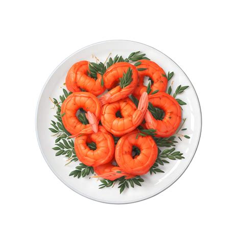 prawns on white plate isolated, prawns on transparent background ...