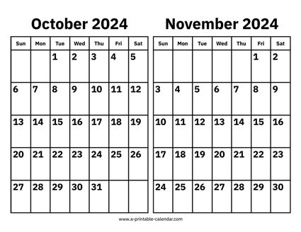 October and November 2024 Calendar - A Printable Calendar