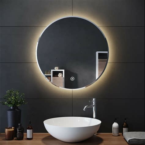 Round Bathroom Mirror Warm LED ILLUMINATED with Demister Touch ...