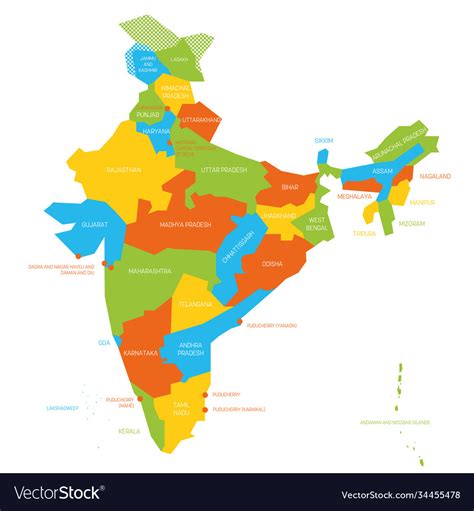 India - political map administrative divisions Vector Image