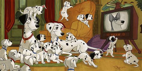 Movie Night 101 Dalmatians Embellished Giclée by Tim Rogerson