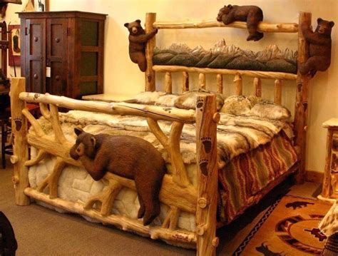 Bear bed | Bear bed, Cabin furniture, Log home decorating