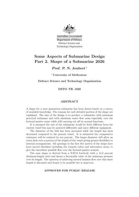 Some Aspects of Submarine Design Part 2. Shape of a Submarine ...