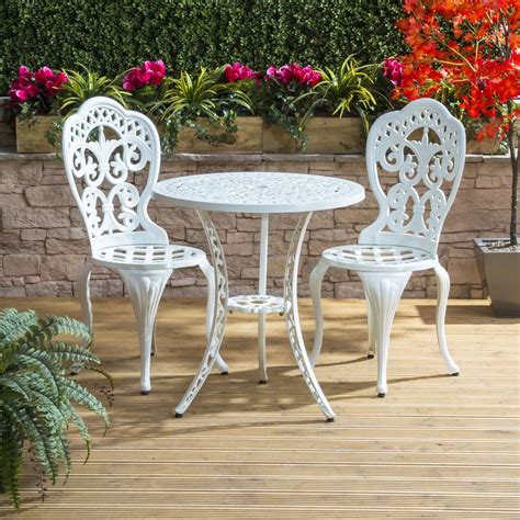 Vintage Bistro Set Cast Aluminium White Outdoor Coffee Balcony Table Chair Patio #garden # ...