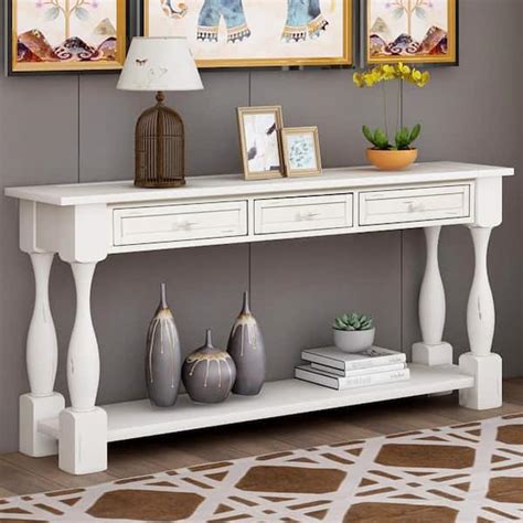 Harper & Bright Designs 65 in. White Standard Rectangle Wood Console ...