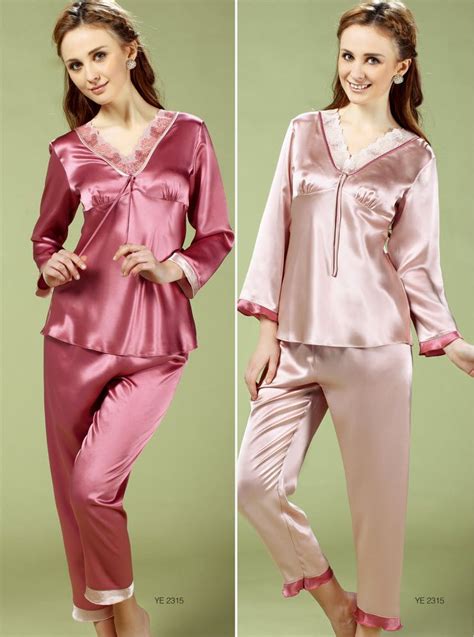 Pure Silk Ladies Womens Pajama Set Silk Pyjamas PJS Lacy V Neckline ...