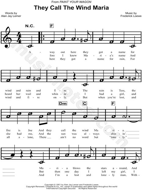 "They Call the Wind Maria" from 'Paint Your Wagon' Sheet Music for ...