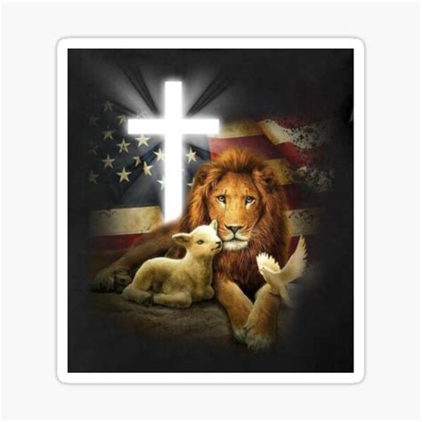 "The Lion Lamb Dove The Cross American Flag" Sticker for Sale by ...